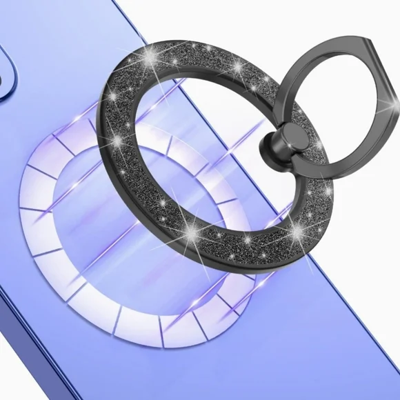 MagSafe Phone grip Holder Kickstand Phone Grip Finger Ring Grip Black Glitter - Picture 4 of 8